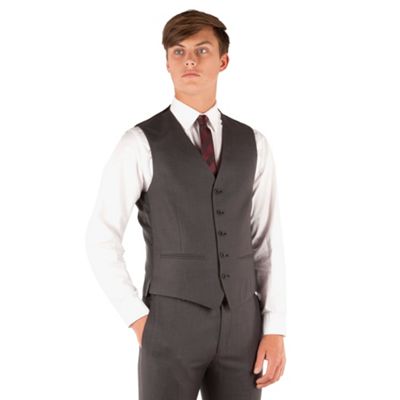 Red Herring Charcoal plain weave 5 button slim fit suit waistcoat